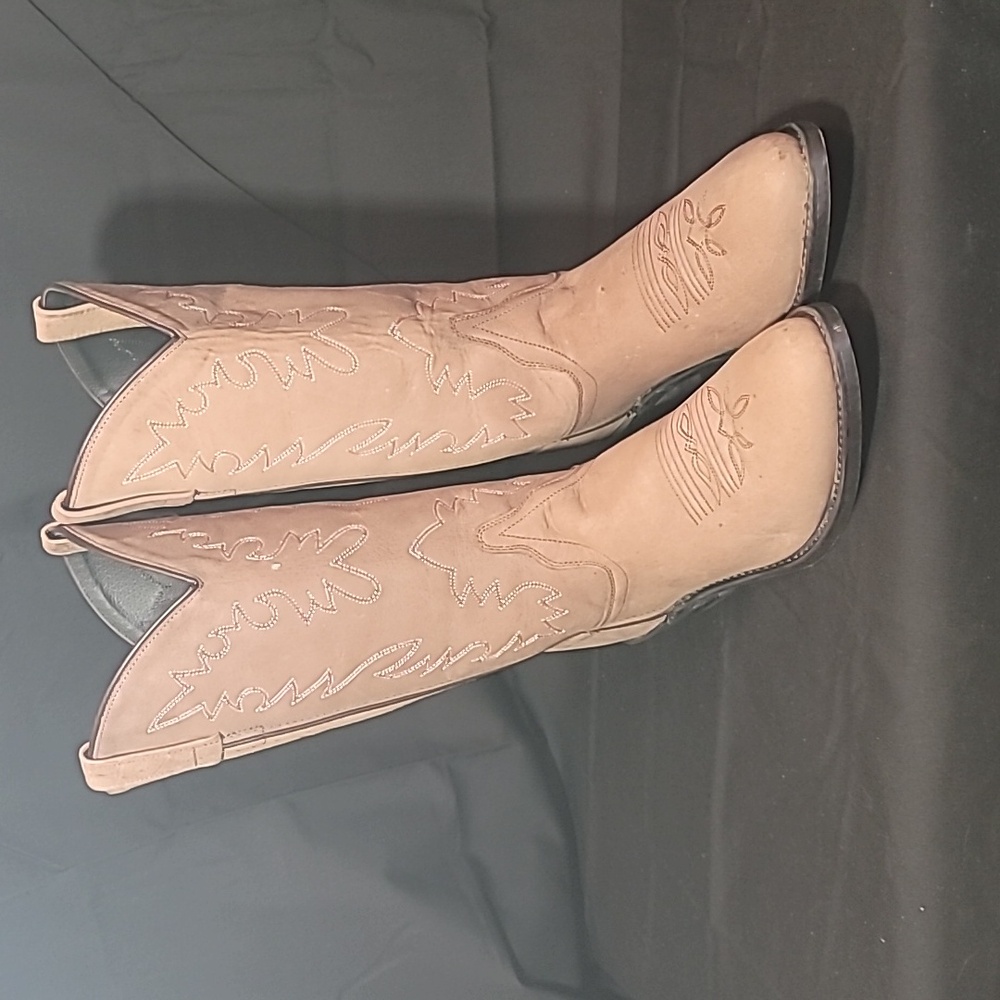 Old West Tan Leather Cowboy Boots Size 8 Womens